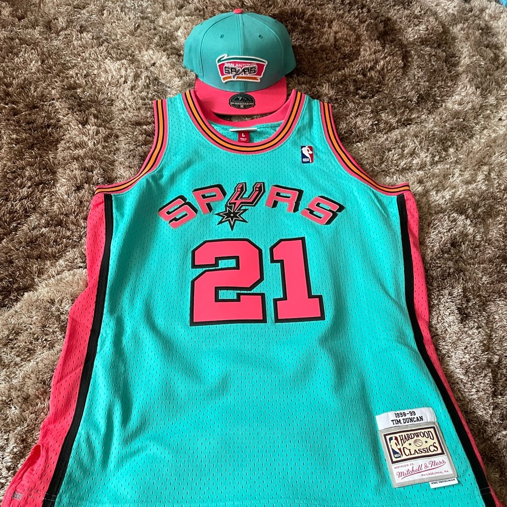 Mitchell Ness San Antonio Spurs Tim Duncan Sz Large Pink